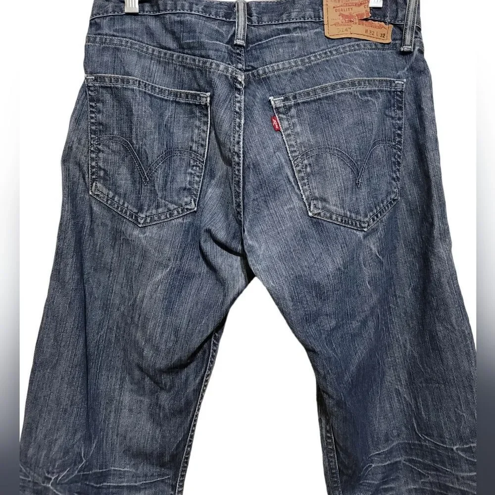 Levi Strauss 514 Men's Blue Stone Wash Distress Slim Straight Jeans Sz 32x32